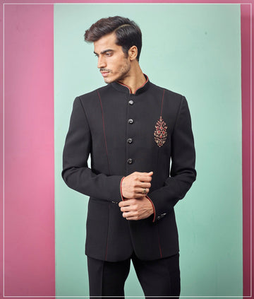 Madhu Couture Designer Bandhgala Jodhpuri Self Design Work Party Wear Wedding Suit for Men.