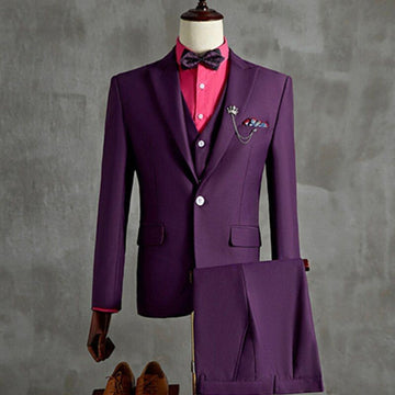 Madhu Couture Purple Groom Italian Style Tuxedo Jacket Vest Pants Men 3 Piece Wedding Groom Wear Party Wear Suit For Men.