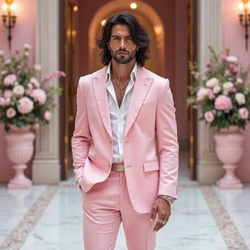 Stylish Pink Wedding Men's Slim Fit Coat Pant Tuxedo Jacket Suit for Groomsman Gifts & Dinner Party Wear Prom Suit Beach Wear