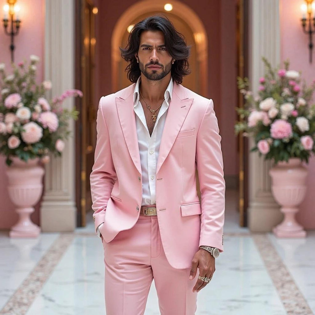 Stylish Pink Wedding Men's Slim Fit Coat Pant Tuxedo Jacket Suit for Groomsman Gifts & Dinner Party Wear Prom Suit Beach Wear