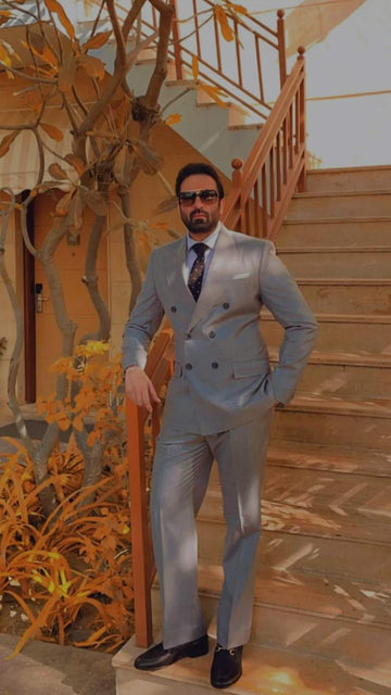 Grey Double Breasted Groom Suit Tuxedo Jacket, Men's Slim Fit Wedding Coat with Pants, Perfect Groomsman Gifts & Dinner Party Wear