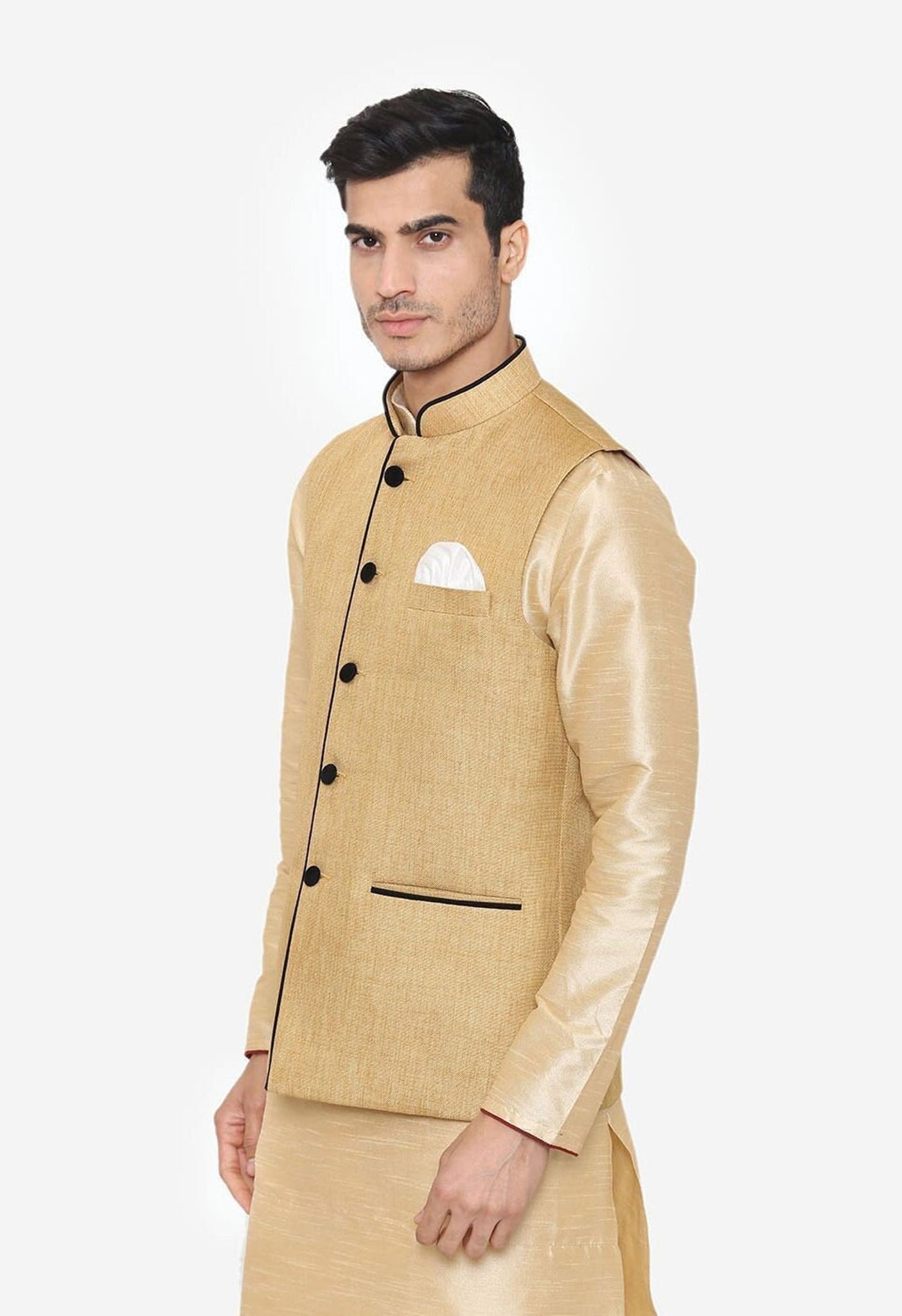 Madhu Couture Indian Designer Traditional Festive Party Ethnic Wear Wedding wear Beige Color Waistcoat For Men.