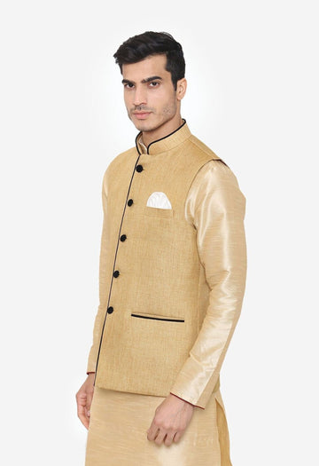 Madhu Couture Indian Designer Traditional Festive Party Ethnic Wear Wedding wear Beige Color Waistcoat For Men.