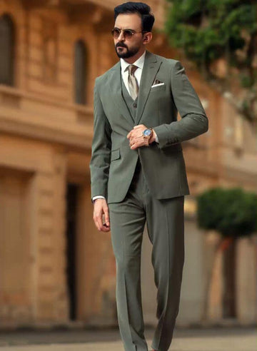 Madhu Couture Olive Green Men's Suits Slim Fit Suits 3 Piece Wedding Suits Stylish Suits Dinner Party Wear Suits Gifts For Him
