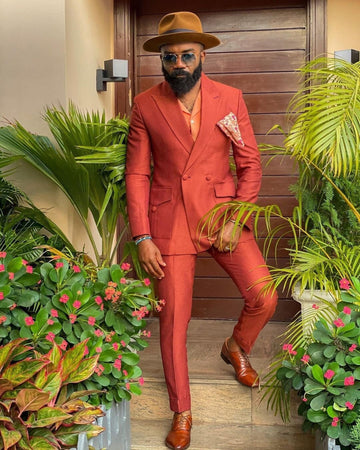 Madhu Couture Red Coat Pant Designer Formal Fashion Wedding 2 Piece Groom Party Wear Coat Pant Suit For Men.