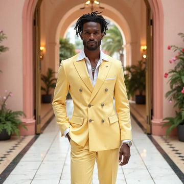 Double-breasted Yellow Suit for Wedding Men's Slim Fit Coat Pant for Groomsman Gifts & Dinner Party Wear Prom Beach Wear Suit