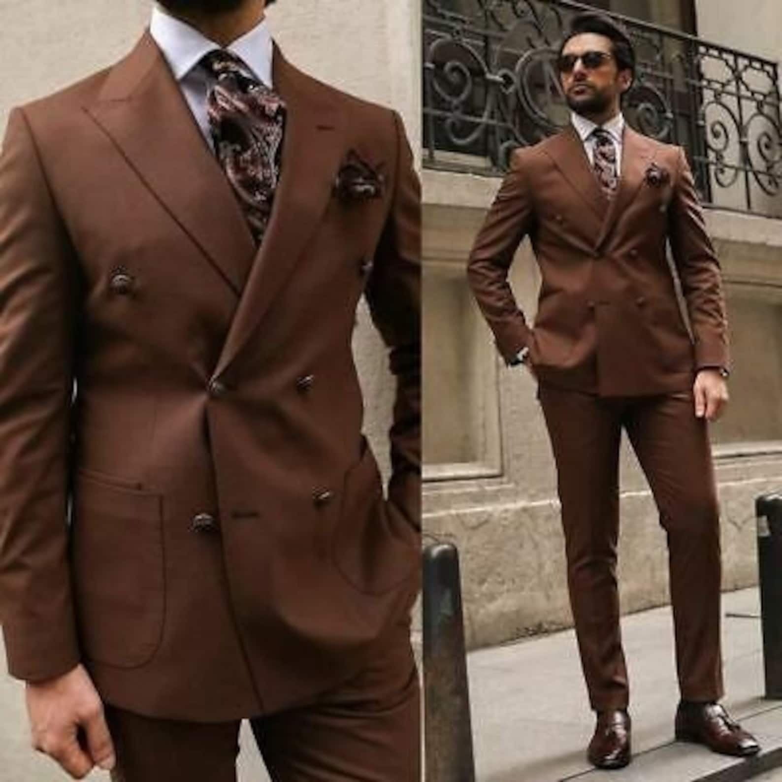 Madhu Couture Brown Coat Pant Designer Formal Fashion Wedding 2 Piece Groom Party Wear Coat Pant Suit For Men.