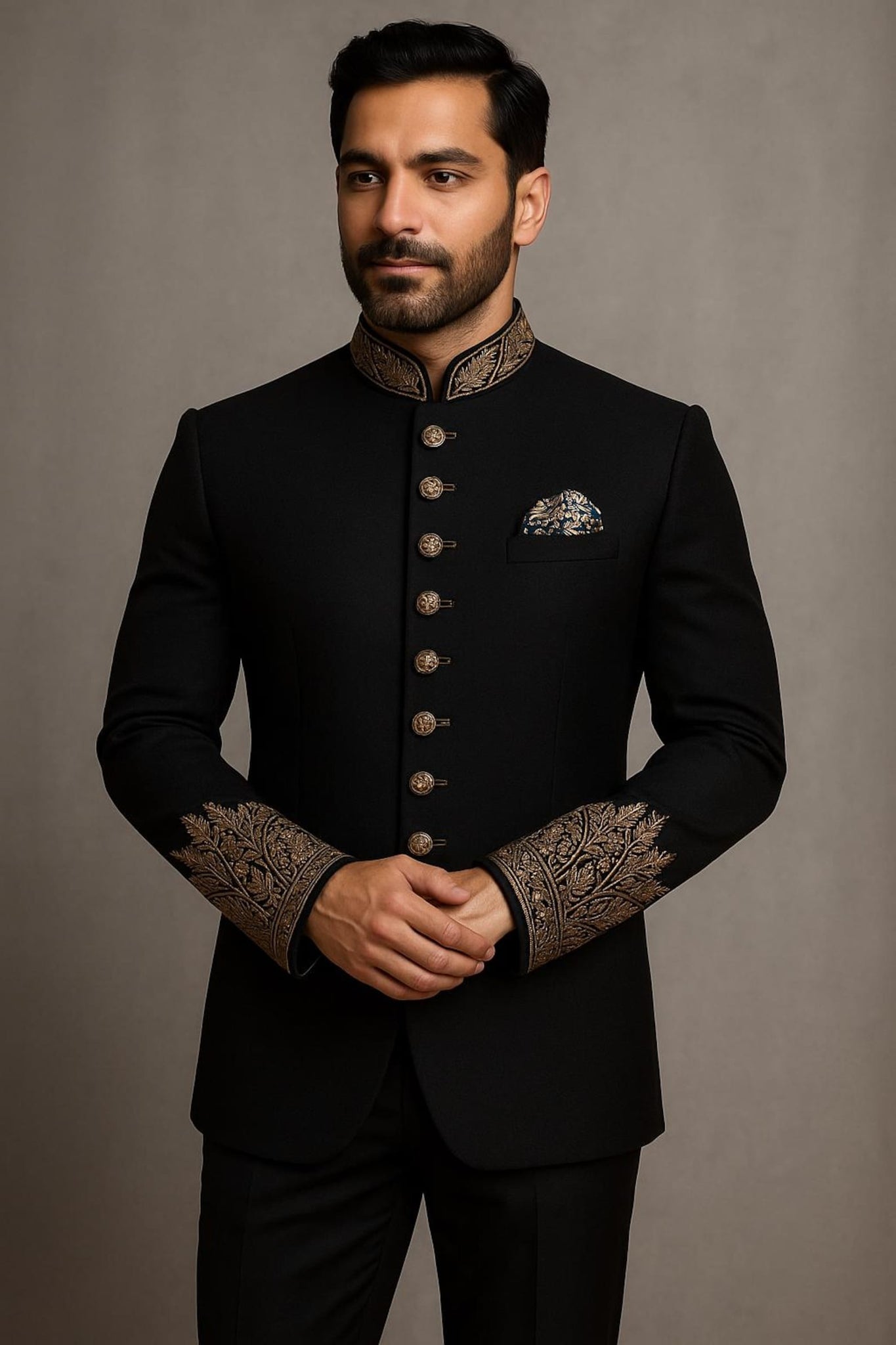 Black Embroidered Wedding Party Wear Royal Groom Jodhpuri Suit Outfits Coat Pant Suit For Men.
