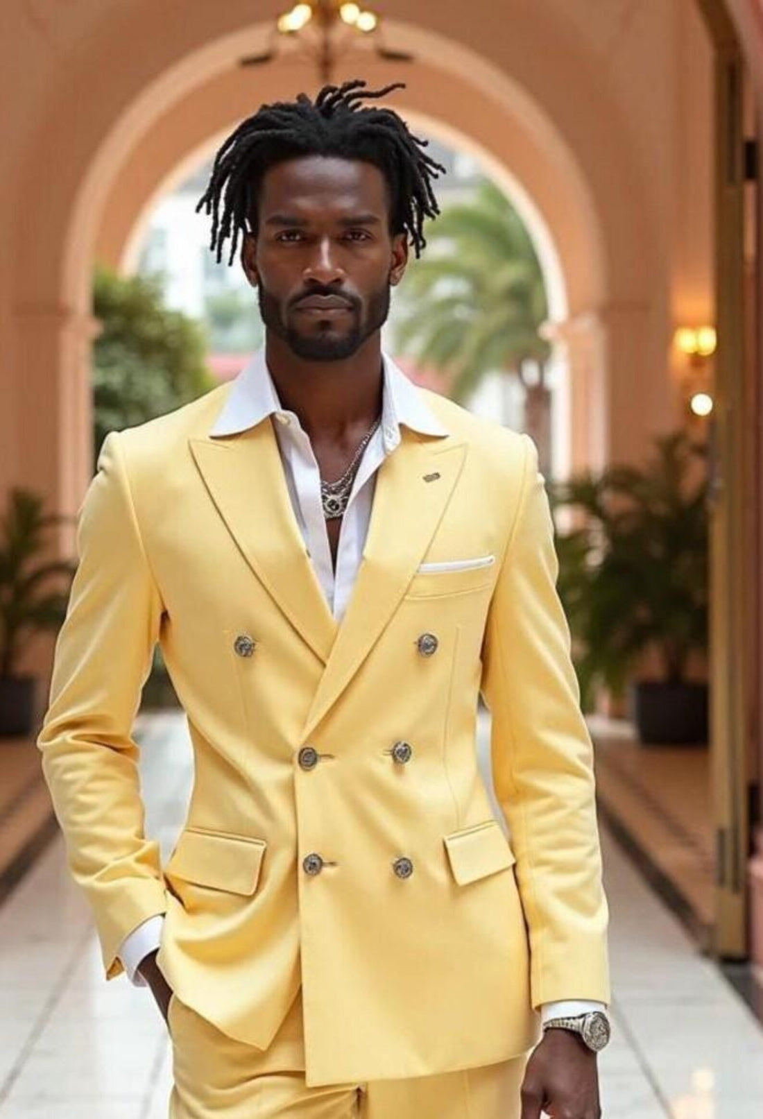 Double-breasted Yellow Suit for Wedding Men's Slim Fit Coat Pant for Groomsman Gifts & Dinner Party Wear Prom Beach Wear Suit