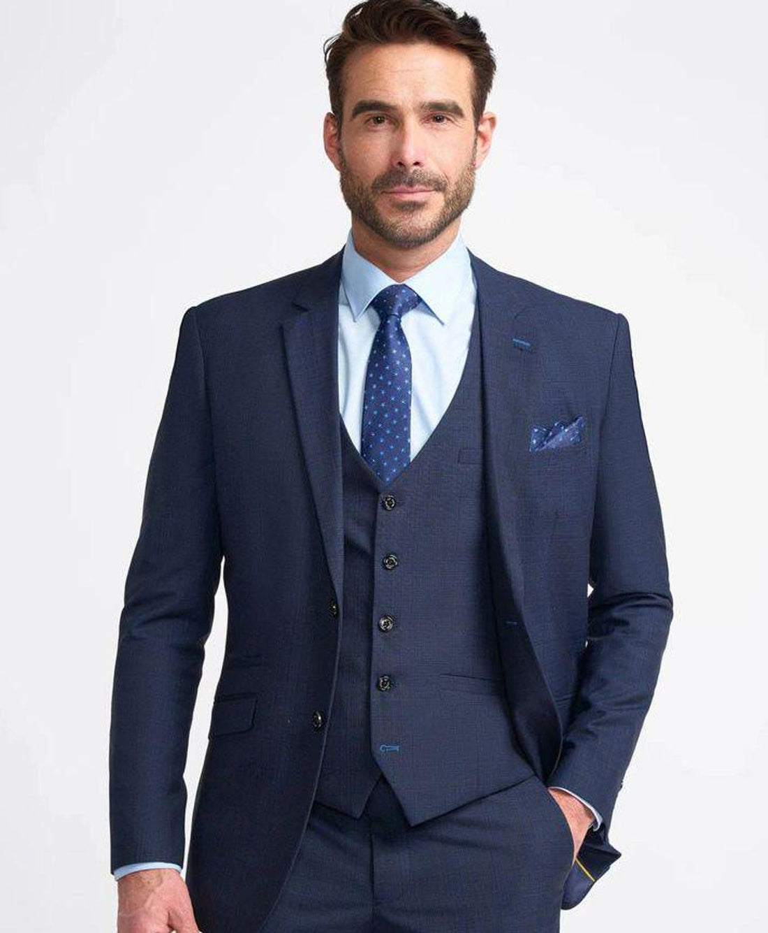 Madhu Couture Blue Men Suits Slim Fit Suits 3 Piece Wedding Suits Shawl Lapel Stylish Suits Dinner Party Wear Suits Gifts For Him
