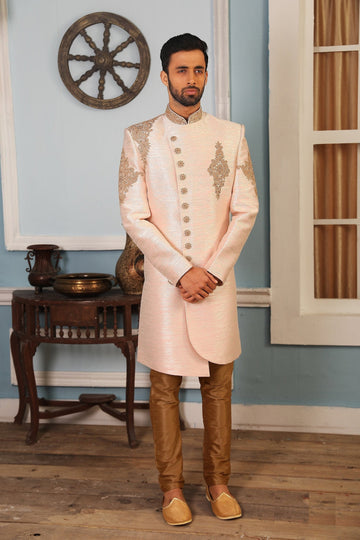 Madhu Couture Ethnic Stylish Embroidered Designer Groom Outfit Marriage Reception Sangeet Sherwani for Men.
