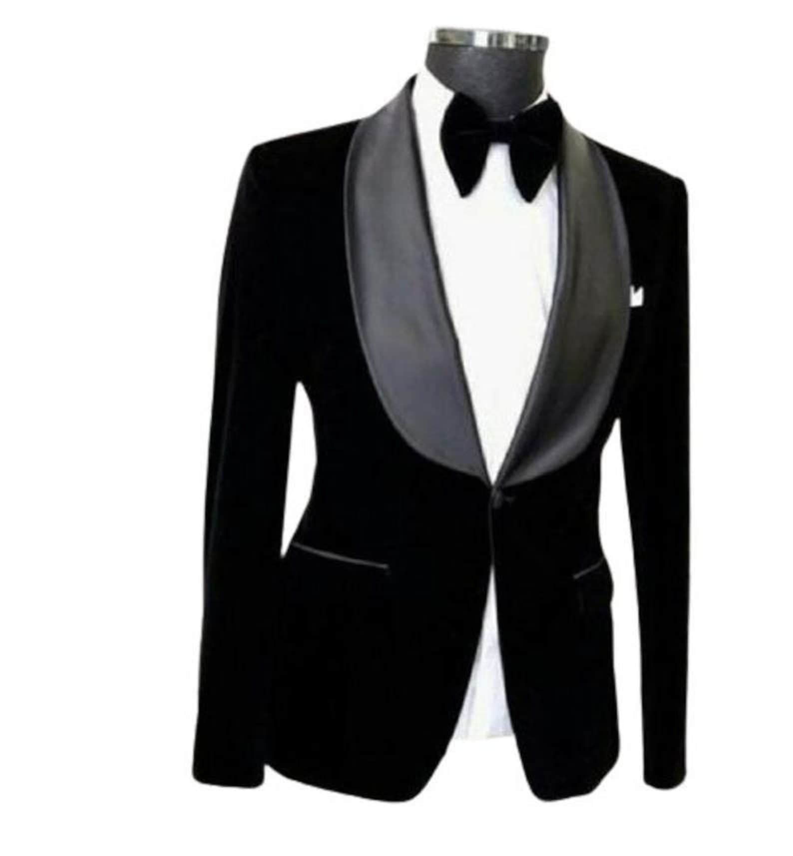 Madhu Couture Tuxedo Jacket Men Black Velvet Luxury Elegant Stylish Blazer Wedding Party Wear Dinner Coat.