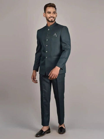 Madhu Couture Green Coat Pant Indian Designer Partywear Ethnic Black Bandhgala Jodhpuri Suit For Men.