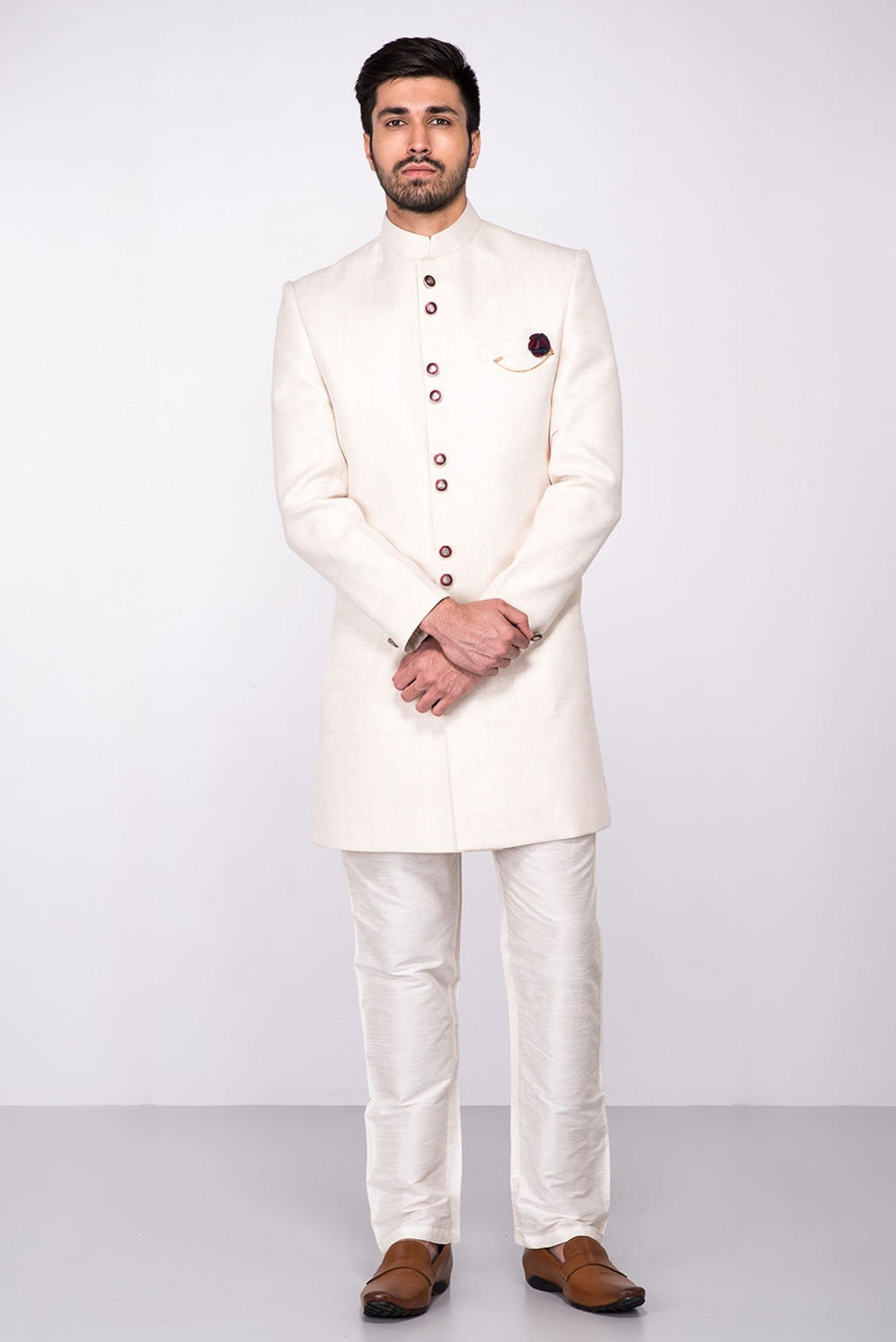 Sherwaniforme Indian Stylish Ethnic Designer Partywear Traditional White Indo Western Dress Sherwani For Men.