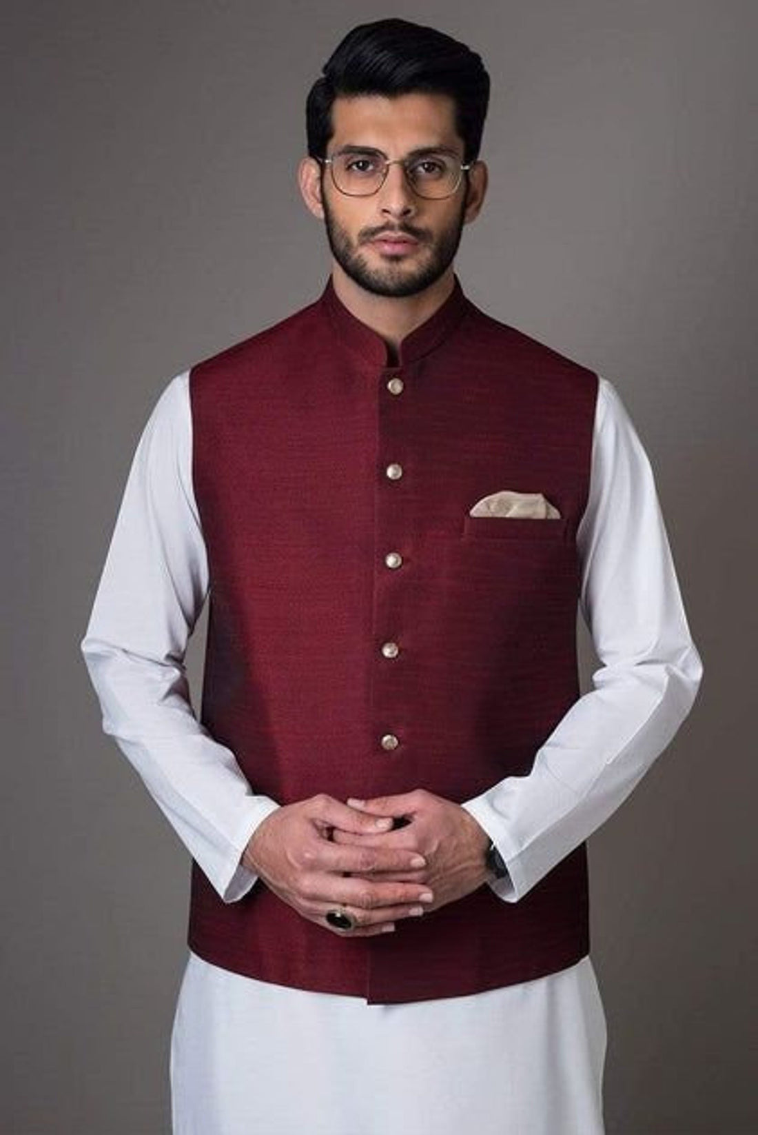 Madhu Couture Maroon Nehru Jecket Indian Designer Partywear Stylish new Collection of Formal Waistcoat For Men.
