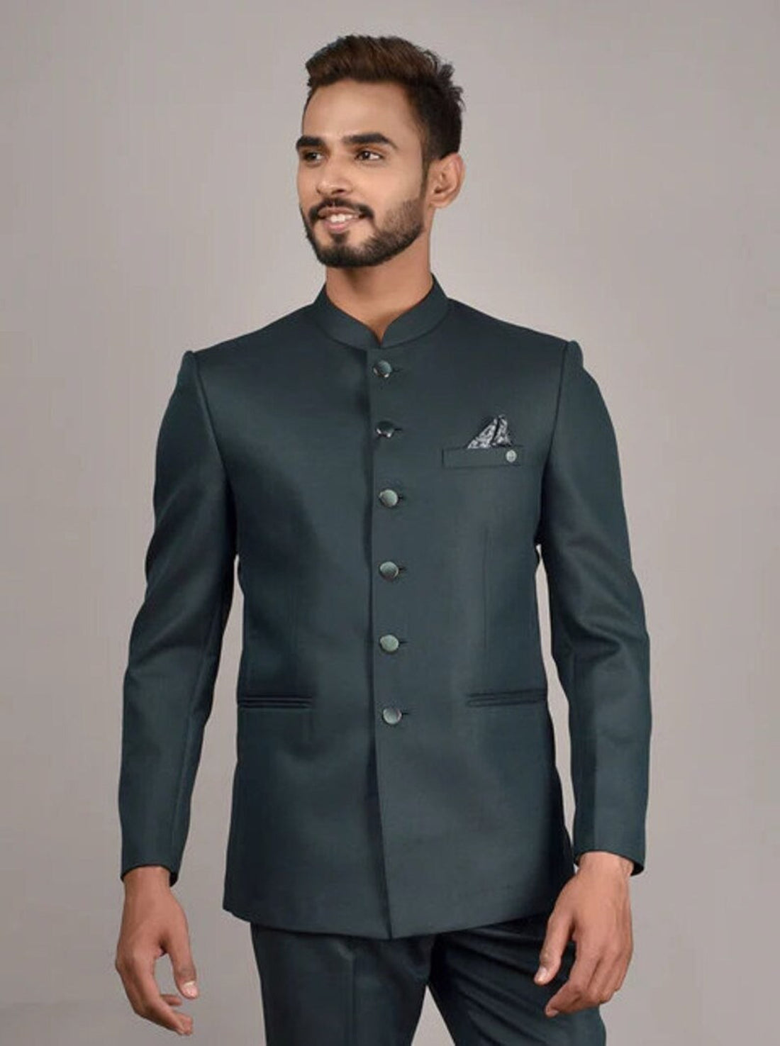Madhu Couture Green Coat Pant Indian Designer Partywear Ethnic Black Bandhgala Jodhpuri Suit For Men.